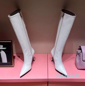 Fivela decorativa zíper lateral salto alto botas de moda designer de luxo couro genuíno
