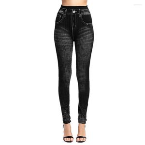 Pantaloni da donna imitazione jeans leggings stampati donne super elastici a vita alta bielofta magro streetwear a corto regolare 2023