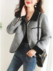 Giacche da donna Zoki Elegante giacca di tweed grigio Donna Bottoni moda Autunno Cappotto corto casual Coreano Office Lady Colletto rovesciato Patchwork Top 231117