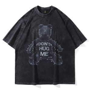 Magliette da uomo Hip Hop Oversize Streetwear Magliette vintage Orso stampato T-shirt a maniche corte lavato gotico Estate Punk Cotone Maschile Top 230418