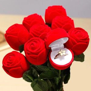 10pc smycken lådor Röd sammet rose engagemang bröllop presentlåda förvaringslåda lämplig för örhängen studringar hängsmycken 231118
