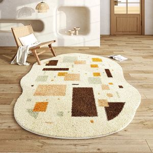 Carpet Modern Cream Style Irregular Large Area Living Room Carpet Light Luxury Shaped Soft Bedroom Carpets Plush Comfortable Lounge Rug 231117