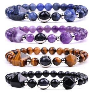 Pyramide facettierte Stein Strang Armband Halbedelstein Amethyst Rosenquarz Tigerauge Perlen Yoga Obsidian Sodalith Perlen Armband Modeschmuck