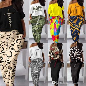 Womens Designer Clothes Two Piece Dresses Suits 2023 New Sexy Print Off Shoulder Top Casual Half Skirt Set For Women