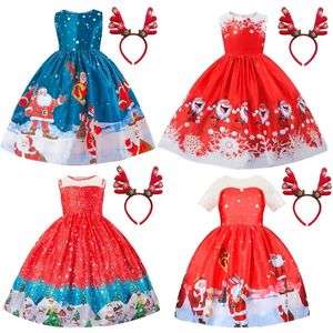 Платья для девочек, годичный рождественский костюм для детей, комплекты одежды для девочек, мультяшный снежинка, принт Санта-Клауса, вечерние рождественские подарки, костюм Клауса 231117