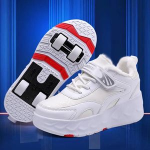 Athletic Outdoor Children Roller Shoes Black White Inline Skates Winter Fur Inside Kids Thermal Cotton Sneakers M852 231117