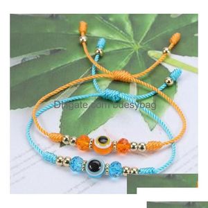 Charm-Armbänder, Charm-Armbänder, Lucky Evil Blue Eye-Armband, bunt, handgefertigt, Kristallperlen, verstellbar, geflochtenes Seil, Freundschaftsschmuck, B Dhmlc