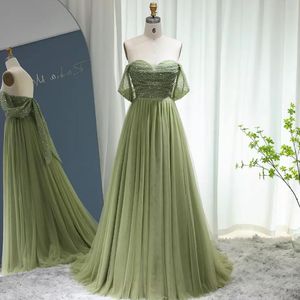 Storlek A Plus Line Evening Dresses For Women Dubai Arabic Mint Green Off Shoulder Floor Length Satin Formell Special OCN Pageant Birthday Party Prom Gowns Rabic Mal