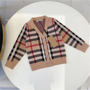 Barndesigner Autumn and Winter New Classic Long-Sleeved Sweater Cardigan Checkered Knit Casual Fashion Brand Children's Wear Size 90-150cm F002