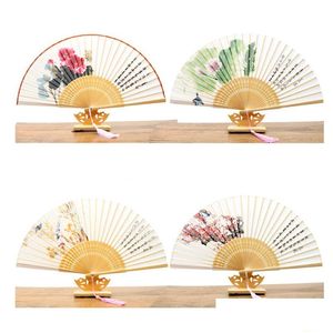 Party Favor Vintage Party Favor Silk Folding Fan Retro Chinese Japanese Bamboo Fold Tassel Dance Hand Fans Home Decoration Ornament Cr DHHD5