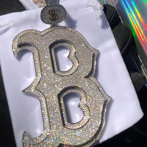 Pass Diamond Test Fashion Pendant Necklace 925 Sterling Silver Shiny Moissanite Letter B Pendant with 24inch Rope chain