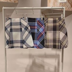 Skirts Kuzuwata High Waist Slim Contrast Color Plaid Mini Skirt Kawaii Autumn Winter Japanese Jupe Harajuku Faldas Mujer Moda 230417