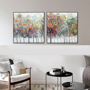 Canvas Painting Abstract Colorful Trees Oil Painting Modern Nordic Wall Art Posters And Prints For Living Room Home Decoration