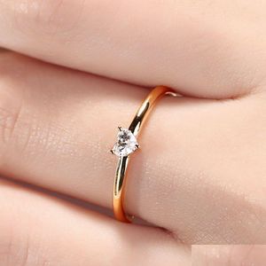 Bandringe Kleine herzförmige Ringe für Frauen Goldfarbe Hochzeit Verlobungsring Schmuck Zirkon Romantischer Modeschmuck D Dhgarden Ot0Am