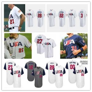 Camisa de beisebol clássica do mundo de beisebol dos EUA 2023 Lance Lynn Miles Mikolas Adam Ottavino Devin Williams Bobby Witt Jr. Jeff McNeil Ryan Pressly Jason Adam Daniel Bard