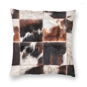 Cuscino quadrato in pelliccia di vacchetta a quadretti con texture in pelle animale, federa quadrata per soggiorno, decorazione domestica