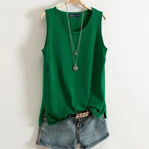 Camisoles Tanks Cotton and Linen Camisole Women's Summer I-shaped Sleeveless Knitted Bottoming Shirt Short Outer Wear Loose Top Solid 230418
