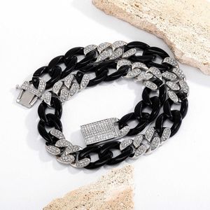 21 mm kubanische Gliederkette, schwarz-weiß, silberfarben, 2-farbig, Legierung, Harz, gemischt, Schaumstoff, Pullover, Ketten, cool, übertrieben, Bling, Herren, Rapper, Hip-Hop, Schmuck, Accessoires, Geschenk