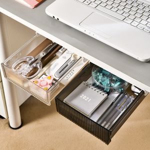 Förvaringslådor Typ Box Under Desk Punch Free Self Stick Desktop Organizer Invisible Office Stationery Sundry Storage Drawer 230418