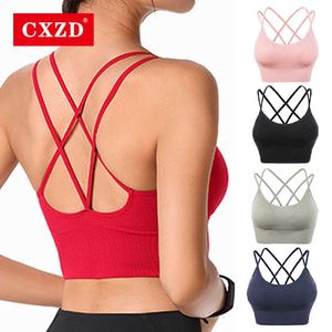 Bras CXZD Sports Bras for Women Hot 2021 Newest Cross Straps Contour Breathable Seamless for Sports Running Shockproof Underwear P230417