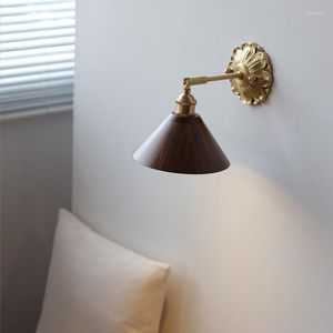 Wall Lamp Vanity Mirror Front Bedroom Bedside Reading Vintage Brass Wood Spotlighting Fixture