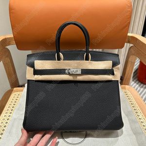 7a Top Quality Original Designer Handbag Birkin25 Silver Buckle Togo Leather Handbag Women's Fashion Tote Bag