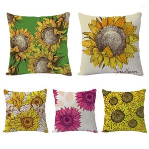 Pillow Oil Painting Sunflower Cover Sofa Home Decor Covers Single Side Printed Linen Pillowcase 2pc/lot