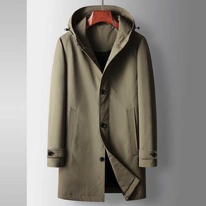 Designer Men's Trench Coats Men's Trench Autumn/Winter Mid Length Hooded Junior Light Luxury Business No Iron Trench Trenchy Coat