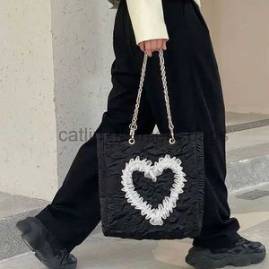 Bolsas de ombro Lace Preto Grande Capacidade Tote 2023 Novo Designer Plissado Spicy Girl Double Bagcatlin_fashion_bags