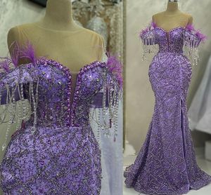 2023 April Aso Ebi Lilac Mermaid Prom Dress Beading Crystals Evening Formal Party Second Reception Birthday Engagement Gowns Dresses Robe De Soiree ZJ5805