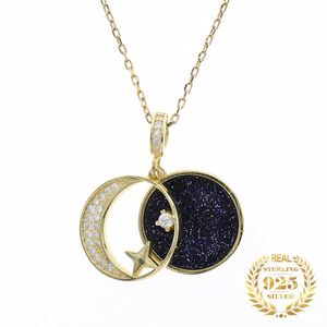 Colares de pingentes jóias modernas 925 Sterling Silver White Shell Sandstone Zircon Nightsky Moon Star Pingente Colar para mulheres banhadas a ouro Z0417