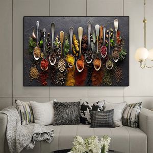 Grãos de vegetais Especiarias Tela da cozinha pintando Cuadros Cartazes e impressões escandinavas de arte de arte para decoração da sala de jantar