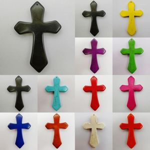 Hänghalsband 84x55mm gul lila grönrosa 0range vit röd blå brun svart howlite cross pärla lösa pärlsmycken för gåva