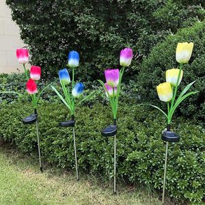 Solar 3-Tulip Flower Light Outdoor Waterproof Lampa Lampa Garden Street Street Yard Landscape Dekoracja