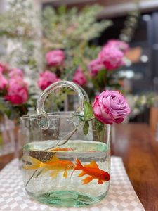 Vaser transparent handväska påse glas vas fisk tank vardagsrum blomma korg ljus lyx nordisk dekorativ bordsskiva ornament y23