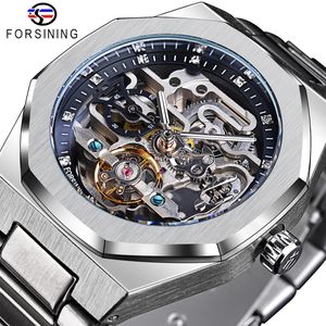 Outros relógios Forsining Casual Relógio Automático 3D Diamante Esqueleto Oco Mens Relógios de Pulso Luminoso Militar Montre Homme 231117