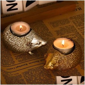 Candle Holders Resin Hedgehog Holder Creative Home Decoration Candlestick Craft Ornament Drop Delivery Garden Dhgarden Dhml4