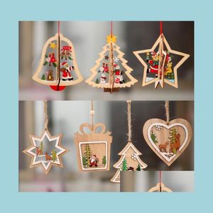 Decorações de Natal Treça de madeira pendurada ornamentos de alces boneco de neve de veado de santa pingentes de pingentes de pingentes de decoração de janela rústica Decoração Dhp24