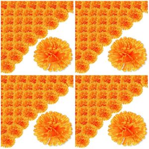 Decorative Flowers 3.9Inch Marigold Artificial Day Of The Dead Flower 200Pcs Fake Head For Garland Making