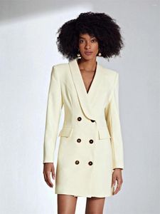 Women's Suits Fashion Long Blazer Double Breasted Coat For Elegant Ladies Prom Party Lapels