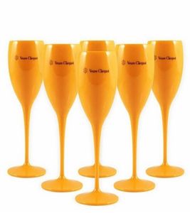 6PCSオレンジプラスチックシャンパンフルートアクリルパーティーワイングラス2205052780571