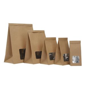 Packing Bags Kraft Paper Aluminum Foil Bag With Clear Window Tin Tie Tab Lock Brown Cookie Tea Coffee Lx4413 Drop Delivery Office Sc Dhlbt