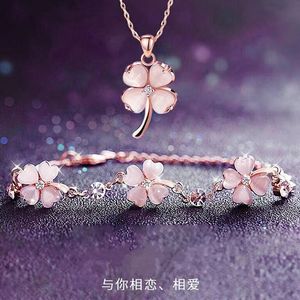 High quality fashion necklace clover hand set girls light luxury niche silver birthday gift high sales bracelet necklace with box