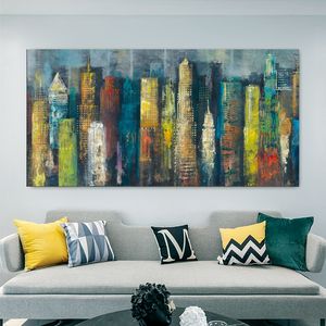 Moderne Abstracte Kleurrijke Gebouwen OlieverfschilderijポスターEn Prints Wall Art Pictures Voor Woonkamer Decor No Frame