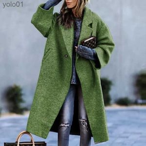 Women's Wool Blends Winter Clothes Women's Color Blocking Plaid Long Sle Lapel Coat Printed Dragon and Phoenix Woolen Coat Casual Street ClothesL231119