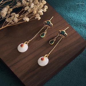 Baumelnde Ohrringe 2023 National Tide Produkt Vergoldete Emaille Bemalt Auspicious Cloud Stud Hetian Jade China Style Women