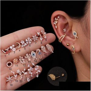 Stud 1pc Rose Gold Acero inoxidable Hélice Moda Animal Planta CZ Lóbulo de la oreja Tragus Daith Cartílago Tornillo Atrás Pendiente Stud Dro Dhgarden Othoq