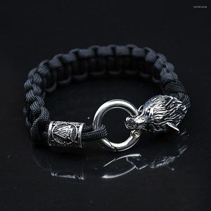 Bracelets de charme celtas de aço inoxidável lobo homens nórdicos vikings runas paracord corda banglles homme jóias