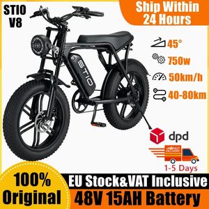 EU Stock STIO V8 Electric Bike 48V 15AH 750w Motor Power 45km/h Max Speed 20-Inch 4.0 Fat Tire Electric Bycycle 150KG Load OUXI