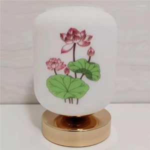 Table Lamps Chinese Style Lamp Bedroom Bedside Light Night Lotus Decoration Button Touch Switch Creative Good Luck Plating Base